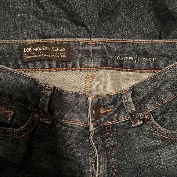 Lee Modern Series Women's Blue Dark Wash Curvy Fit Bootcut Denim Jeans Size 12 - Picture 5 of 7